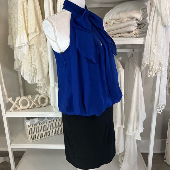 Bisou Bisou women's size 2 Electric blue Halter Dress high neck. fun unique 1124 - Picture 5 of 14